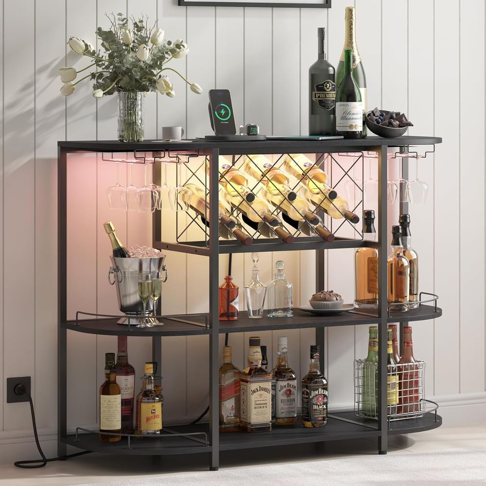 Coffee & Tea Restaurant - Black 3-Tier Coffee Table with Wine