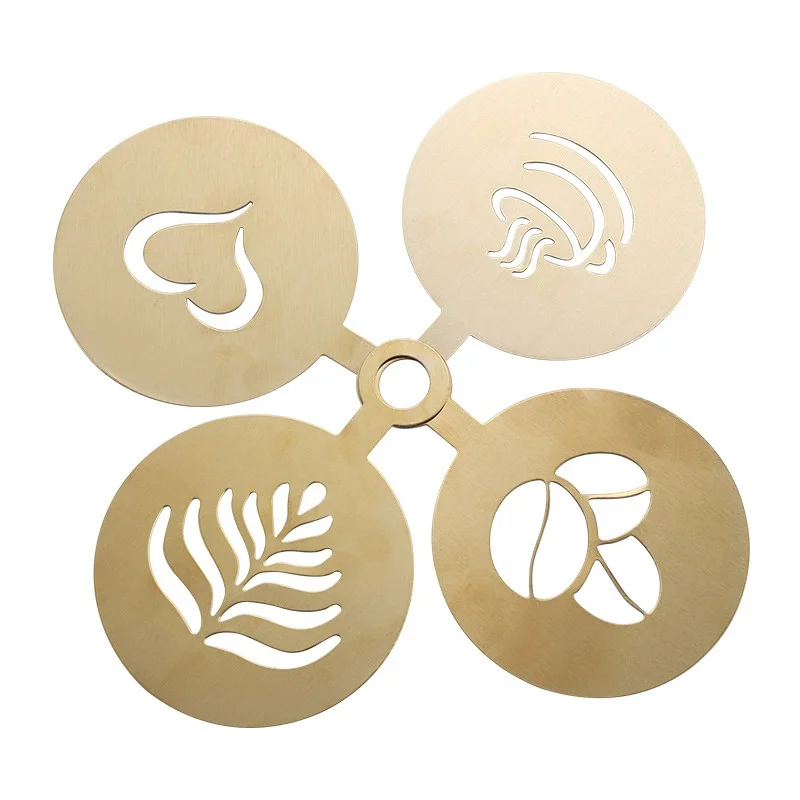 Coffee Stencil Art - 4pcs Golden Stainless Steel Coffee Stencil