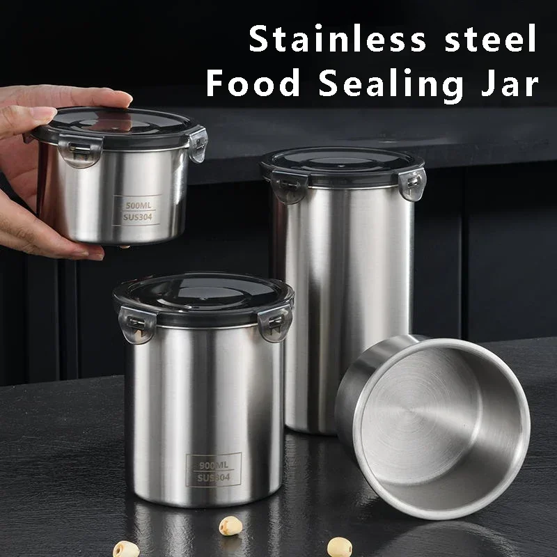 Coffee Tea And Sugar Canisters - Stainless Steel Food Container Sealed Tank
