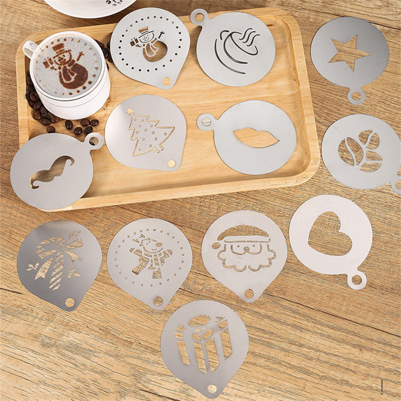 Coffee Stencil Art - 12pcs Stainless Steel Cafe Foam Template