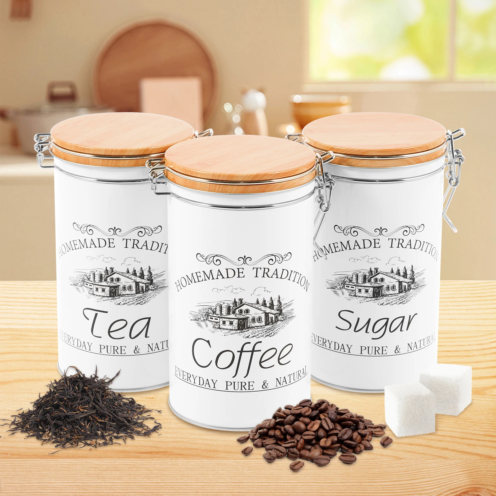 Coffee Tea Canister Set - 3Pcs/Set Tea Coffee Sugar Canisters Metal