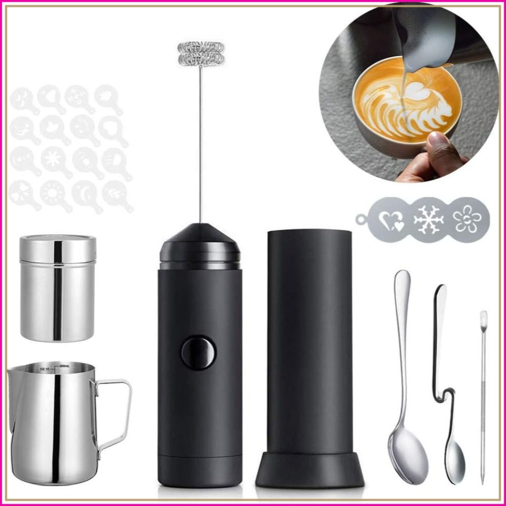 Coffee Stencil Art - Electric Coffee Frother Set: Handheld Milk