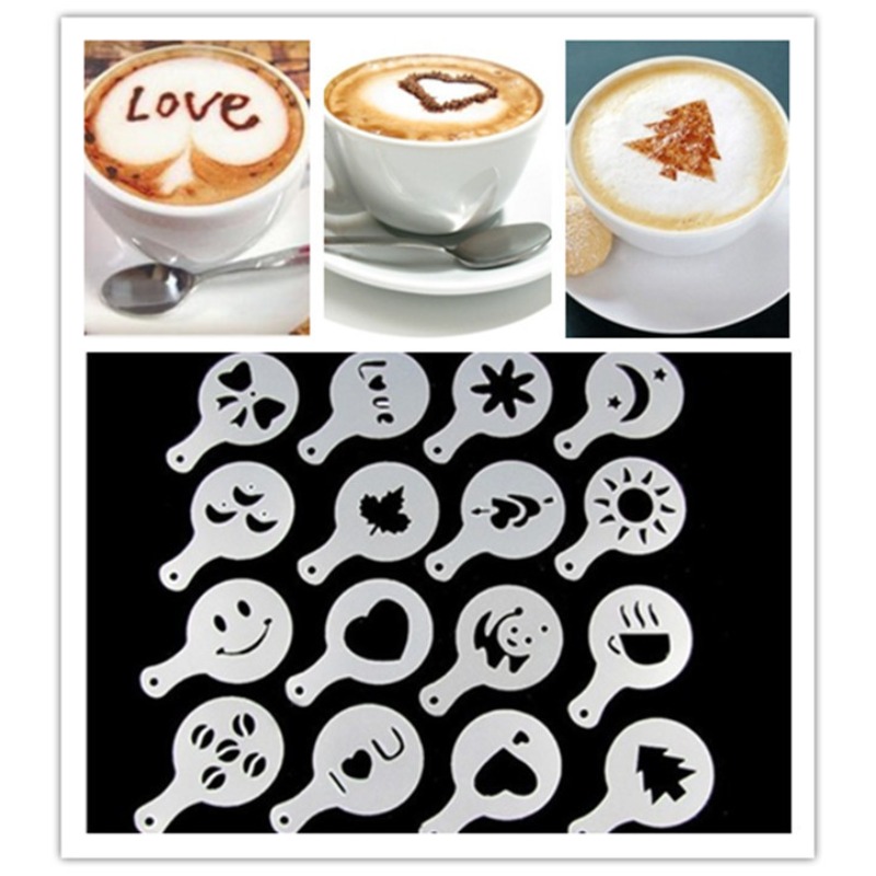Coffee Stencil Art - 16Pcs Coffee Art Stencils Barista Tools