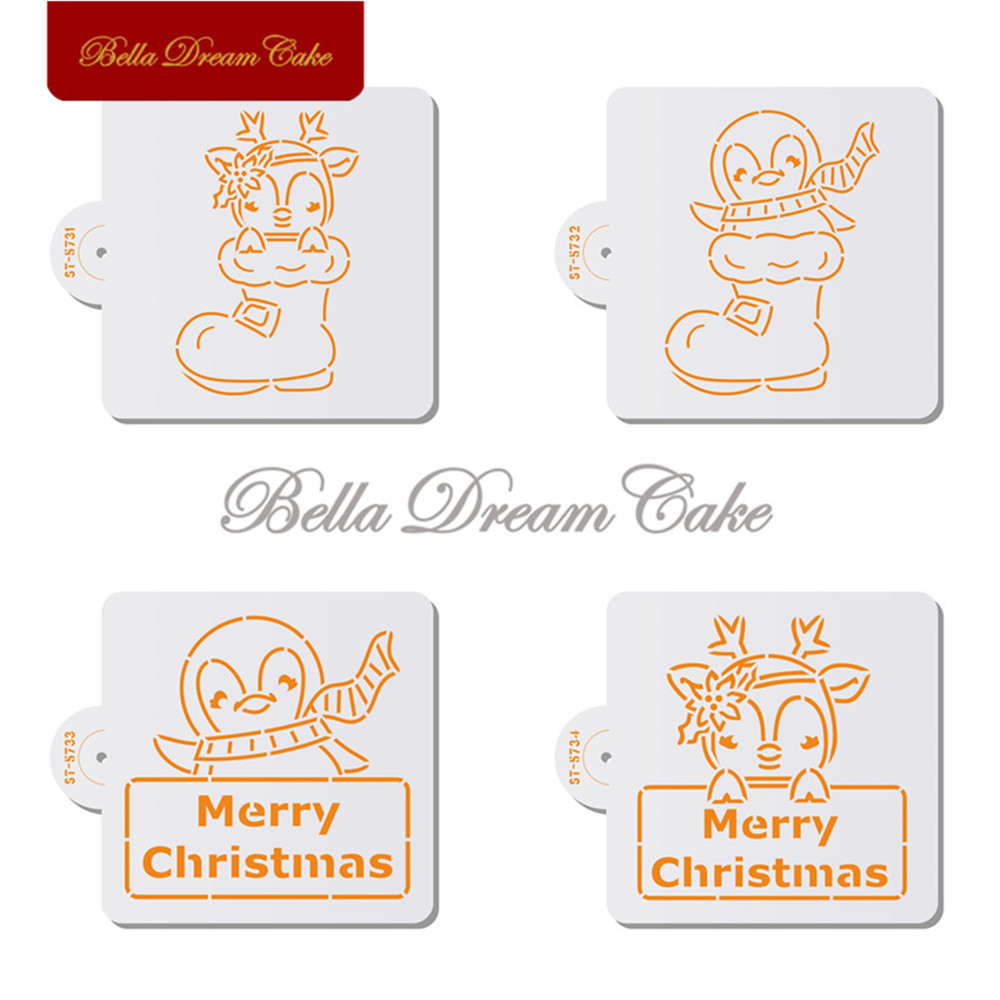 4pcs/set Merry Christmas Pengu - Coffee Stencil Art ulasan dan harga