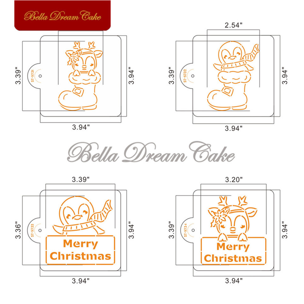 4pcs/set Merry Christmas Pengu - Coffee Stencil Art ulasan dan harga
