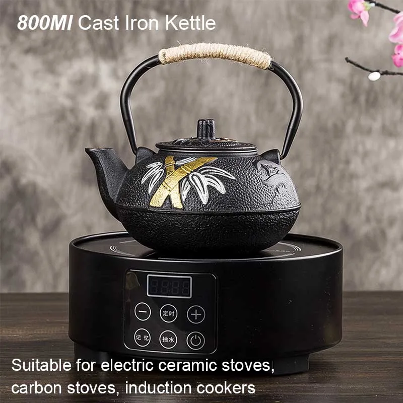 800ML Plum and Bamboo Painted  - Cast Iron Teapot ulasan dan harga