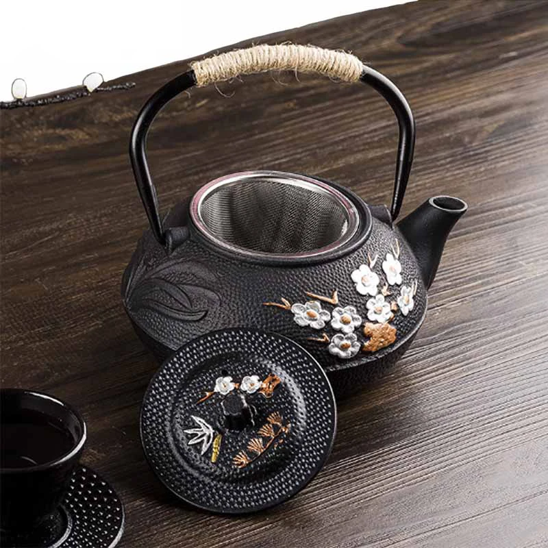 800ML Plum and Bamboo Painted  - Cast Iron Teapot ulasan dan harga
