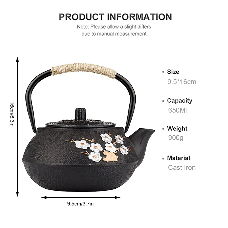 800ML Plum and Bamboo Painted  - Cast Iron Teapot ulasan dan harga
