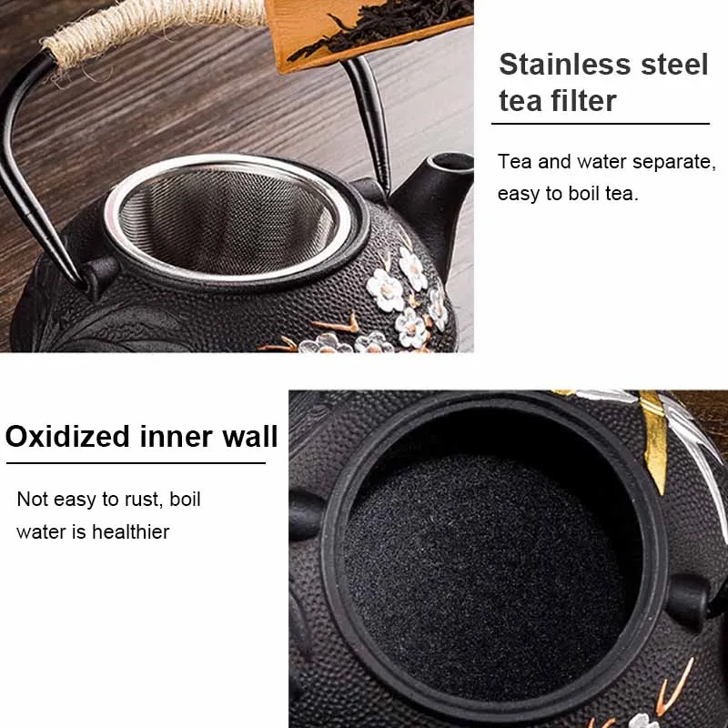 800ML Plum and Bamboo Painted  - Cast Iron Teapot ulasan dan harga