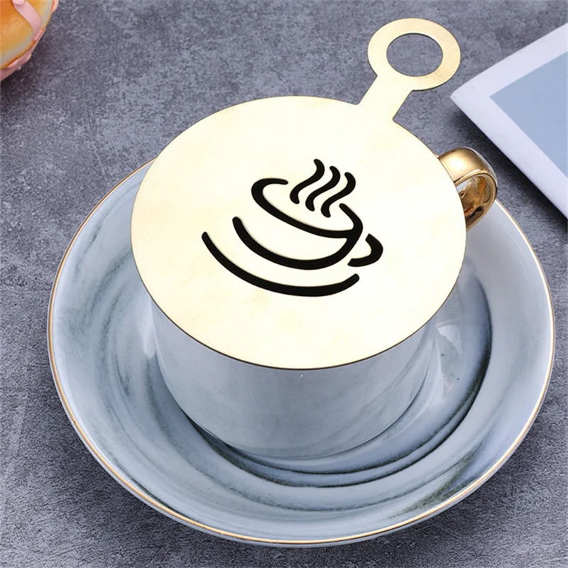 4pcs Golden Stainless Steel Co - Coffee Stencil Art ulasan dan harga