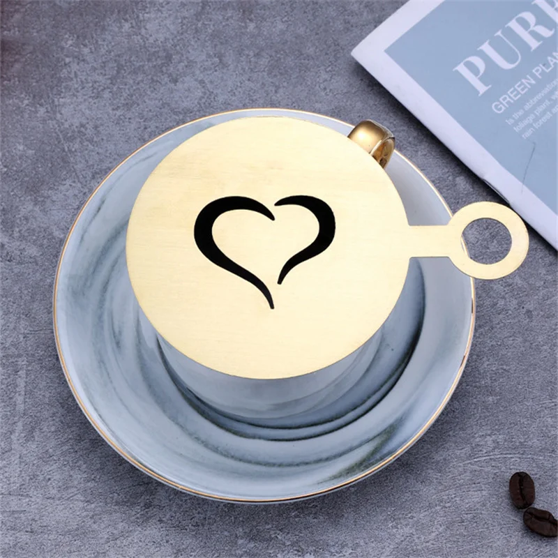 4pcs Golden Stainless Steel Co - Coffee Stencil Art ulasan dan harga
