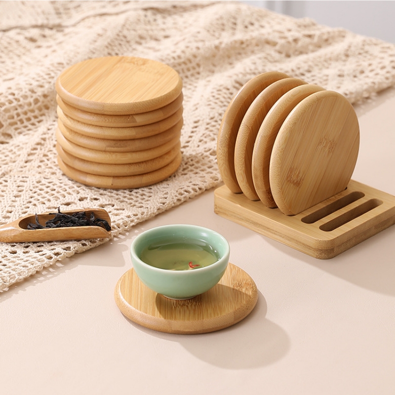 Bamboo Round Coaster Anti-scal - Coffee Tea Place ulasan dan harga