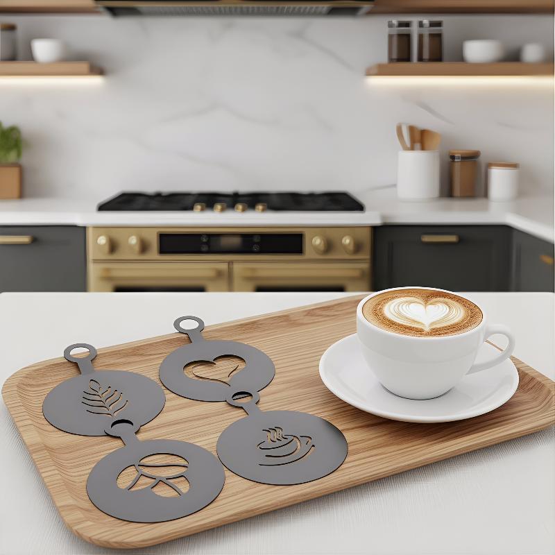 4Pcs Stainless Steel Coffee St - Coffee Stencil Art ulasan dan harga