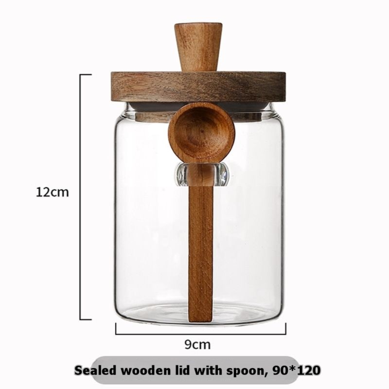 ABJI-Glass Jar With Wooden Lid - Coffee Tea Canister Set ulasan dan harga