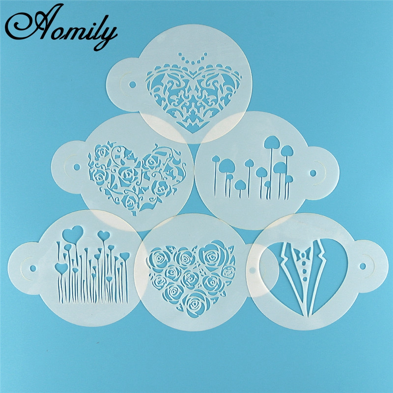Aomily 6pcs/Set Valentine's Da - Coffee Stencil Art ulasan dan harga