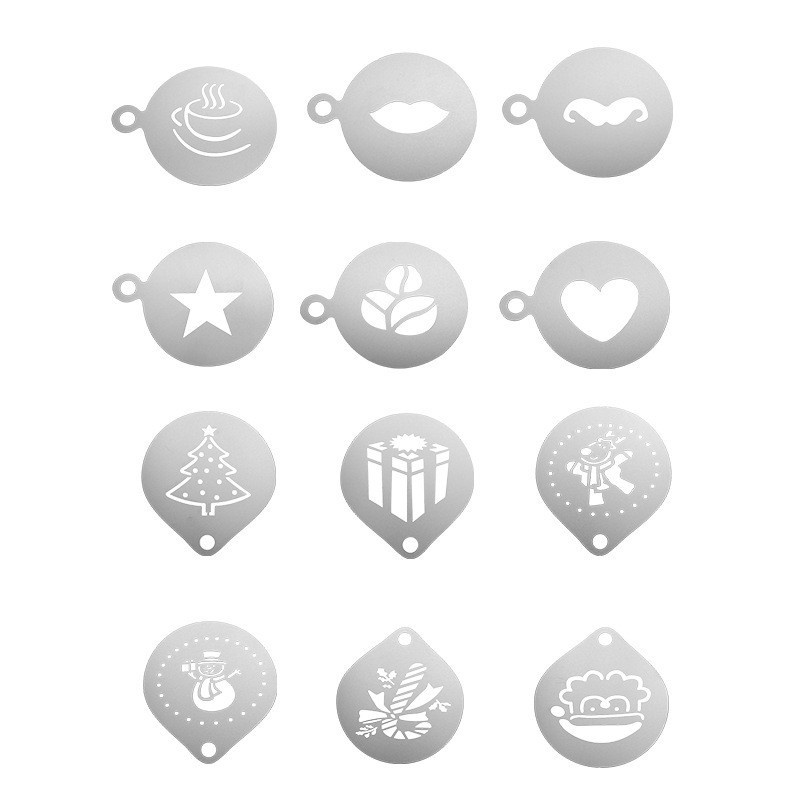 12pcs Stainless Steel Cafe Foa - Coffee Stencil Art ulasan dan harga