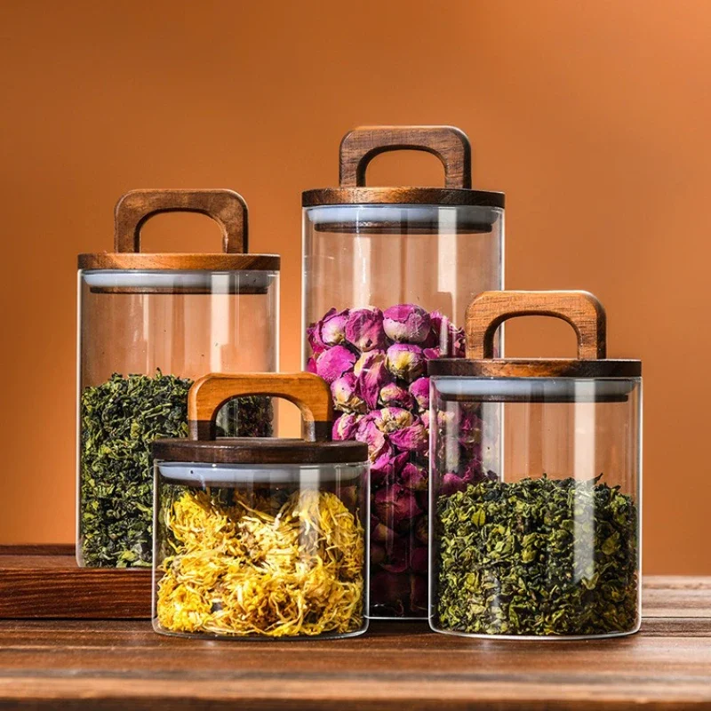 Clear Glass Jar with Bamboo Li - Coffee Tea Canister Set ulasan dan harga