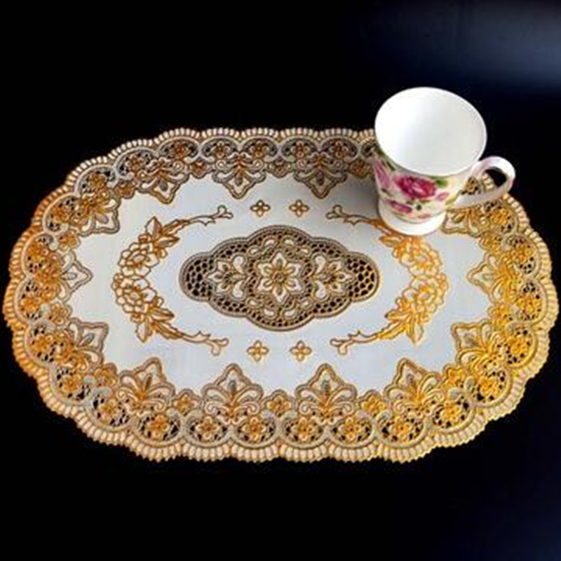 HOT Oval Lace PVC Gold Plastic - Coffee Tea Place ulasan dan harga