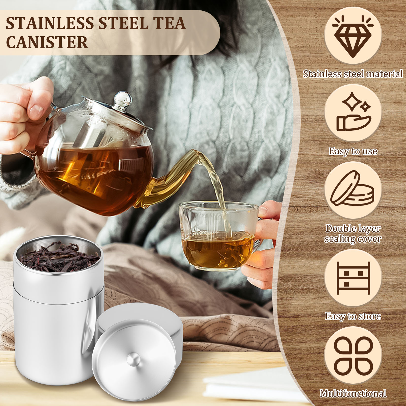Stainless Steel Tea Leaf Tins  - Coffee Tea And Sugar Canisters ulasan dan harga