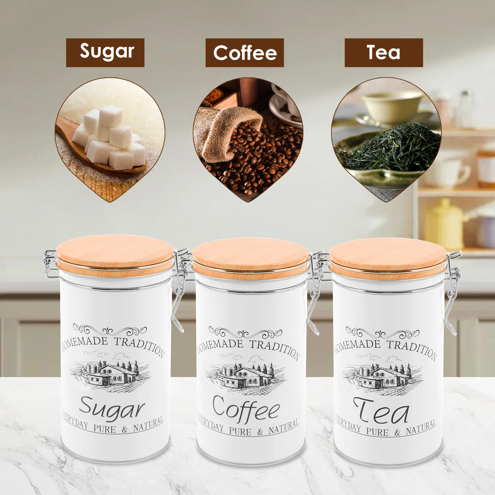 3Pcs/Set Tea Coffee Sugar Cani - Coffee Tea Canister Set ulasan dan harga