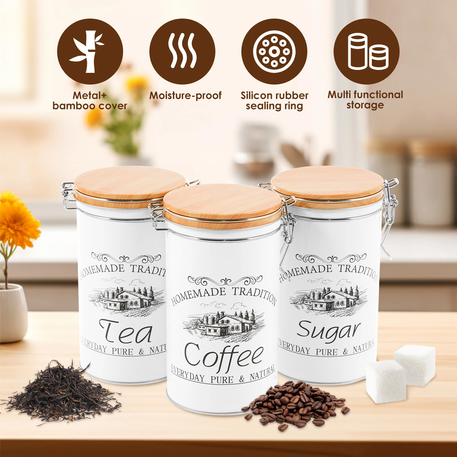 3Pcs/Set Tea Coffee Sugar Cani - Coffee Tea Canister Set ulasan dan harga